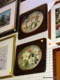 (WALL) PAIR OF JOHN LANCASTER FLORAL PRINTS; 2 PIECE LOT OF OVAL FLORAL STILL LIFE PRINTS ON BOARD.