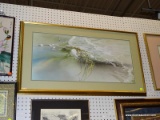 (WALL) CARLYN BLUSH FRAMED PRINT; PRINT OF WASHED UP DEBRIS ON THE BEACH SHORE. PENCIL SIGNED IN