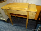 (WALL) SEWING MACHINE TABLE; PINE 4-DRAWER SEWING TABLE WITH SINGER TOUCH & SEW MODEL 629 SEWING