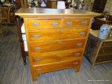 (R2) ANTIQUE HIGH CHEST; 6-DRAWER HIGH CHEST WITH BRACKET FEET AND KEY LOCKS (MISSING KEY). MEASURES