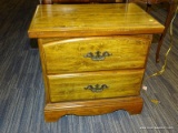 (R3) CHIPPENDALE NIGHTSTAND; WALNUT, 2-DRAWER NIGHT STAND WITH BRASS BATWING PULLS. MEASURES 24.5