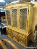 (R3) THOMASVILLE CHINA CABINET; 2 PC, RUSTIC MEDITERRANEAN STYLE CHINA CABINET. INCLUDES A CHINA