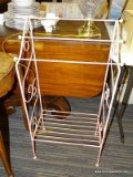 (R3) QUILT RACK; PINK FINISHED, METAL WIRE QUILT RACK WITH A LOWER SHELF. MEASURES 18