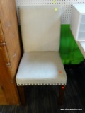 (BWALL) UPHOLSTERED SIDE CHAIR; IVORY, BASKETWEAVE LINEN UPHOLSTERED SIDE CHAIR WITH NAILHEAD