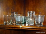 (R4) LOT OF ASSORTED GLASSWARE; 9 PIECE LOT OF ASSORTED GLASSWARE TO INCLUDE 3 ROCKS GLASSES, A
