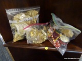 (R4) ASSORTED CHRISTMAS ORNAMENTS; 3 BAG LOT TO INCLUDE 2 ANGELS, A BAG WITH ASSORTED GOLD TONED