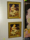 (BWALL) PAIR OF FRAMED PRINTS; 2 PIECE SET OF FRAMED PRINTS DEPICTING A YOUNG GIRL PLAYING WITH A