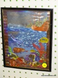 (BWALL) OCEANIC PRINT; FRAMED PRINT OF AN OCEANIC SCENE WITH FISH, CORAL, A DOLPHIN, A TREASURE