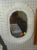 (BWALL) WHITE FINISHED, OBLONG WICKER MIRROR. MEASURES 12