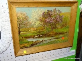 (BWALL) A. ARNEGGER FRAMED PRINT; DEPICTS A COUNTRY SCENE WITH DUCKS SWIMMING THROUGH A CREEK IN THE