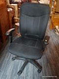 (R1) OFFICE CHAIR; BLACK, CUSHIONED, ROLLING OFFICE CHAIR WITH ADJUSTABLE SEAT HEIGHT AND ARM