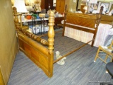 (R1) ART DECO WATERFALL STYLE FULL SIZE BED; FULL SIZE BED WITH LARGE TURNED BED POSTS AND INLAID