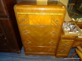 (R1) ART DECO WATERFALL STYLE CHEST OF DRAWERS; 4-DRAWER CHEST OF DRAWERS WITH INLAID DETAILING AND