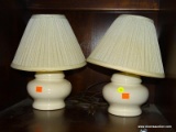 (R1) PAIR OF TABLE LAMPS; 2 PIECE SET OF CREAM COLORED, PANCAKED GINGER JAR STYLE TABLE LAMPS WITH A