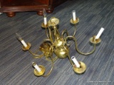 (R1) POLISHED BRASS CHANDELIER; 6-ARM, CANDLE STICK STYLE CHANDELIER. MEASURES 16