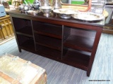 (R1) ENTERTAINMENT STAND; ESPRESSO FINISHED ENTERTAINMENT STAND WITH 3 CUBBY SECTIONS. CENTER CUBY