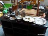 (R1) LOT OF ASSORTED SILVERPLATE; 15 PIECE LOT TO INCLUDE A CREAMER, SUGAR, SMALL TEA POT, SMALL