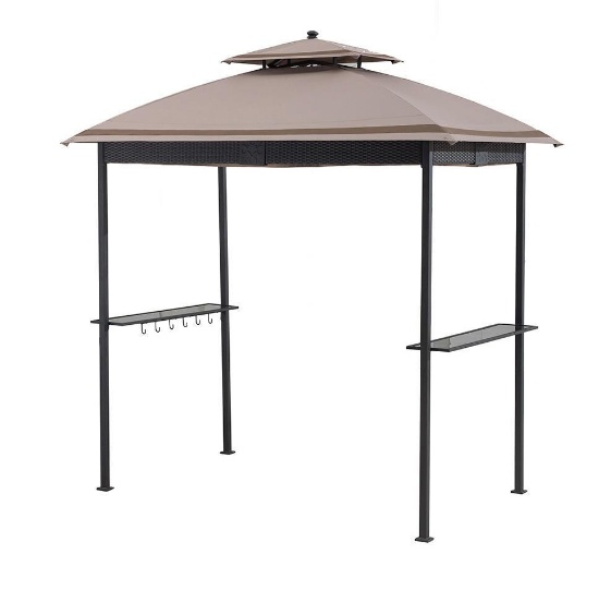 SUNJOY GRILL GAZEBO - BROWN; METAL FRAMED, RECTANGULAR GRILL GAZEBO WITH A VENTED POLYESTER ROOF AND