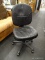 (R3) OFFICE CHAIR; FAUX BLACK LEATHER, ROLLING OFFICE CHAIR WITH ADJUSTABLE HEIGHT. MEASURES 19