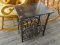 (R3) MAGAZINE RACK SIDE TABLE; VENETIAN BRONZE FINISHED END TABLE WITH A BOTTOM MAGAZINE RACK, A