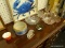 (BWALL) LOT OF ASSORTED ITEMS; 9 PIECE LOT TO INCLUDE A MILK GLASS STRABERRY BOWL, A STONEWARE BOWL,