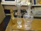 (R4) LOT OF BLOWN GLASS; 3 PIECE LOT TO INCLUDE A CLEAR BLOWN GLASS VASE, AN AMBER BLWON GLASS VASE