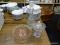 (R4) LOT OF GLASSWARE; 3 PIECE LOT TO INCLUDE A CUT GLASS COMPOTE DISH, A PRESSED GLASS DECANTER,