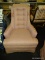 (R4) PINK UPHOLSTERED ARM CHAIR; 1 IN A PAIR OF BUTTON TUFTED BACK, UPHOLSTERED ARM CHAIR WITH PINK