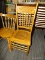 (R4) PRESS BACK SIDE CHAIR; VINTAGE OAK, PRESS BACK SIDE CHAIR WITH TURNED BANNISTERS AND TAPPERED