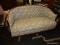 (R4) HEPPLEWHITE SETTEE; ANTIQUE HEPPLEWHITE STYLE LOVESEAT SETTEE WITH A BLUE AND CREAM, PEDAL LIKE