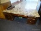 (R1) KNEE HOLE DESK; BROWN STONE TOP, KNEE HOLE DESK WITH 2 FILING DRAWERS AND A DRAWER ABOVE THE