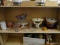 (SHELVES) SHELF LOT; LOT TO INCLUDE LOT TO INCLUDE A BUTTER DISH, CANDLE STICKS, A CANDY DISH,