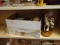 (SHELVES) BOX LOT; LOT OF ASSORTED ITEMS; INCLUDES A CAROUSEL CERAMIC SANTA, A NASCO LAKEVIEW