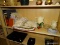 (SHELVES) SHELF LOT; LOT TO INCLUDE ASSORTED LINENS, AN OVAL TRINKET BOX, 2 DIVIDED GLASS DISHES, A