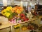 (SHELVES) LOT OF ARTIFICIAL PLANTS; 8 PIECE LOT TO INCLUDE 4 POTTED PLANTS, 3 BOUQUETS, AND A