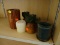 (SHELVES) LOT OF CANDLES AND CANDESTICKS; 6 PIECE LOT TO INCLUDE 4 CANDES AND 2 WOODEN PINEAPPLE