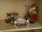 (SHELVES) CHRISTMAS FIGURINES; 5 PIECE LOT TO INCLUDE A CERAMIC SANTA WREATH CANDLE HOLDER (FOR A 6
