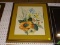 (LWALL) FRAMED FLORAL PRINT; DEPICTS A BOUQUET OF ORANGE, YELLOW, AND BLUE FLOWERS. DOUBLE MATTED IN