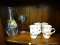 (R2) DECANTER, WINE GLASS, AND MIKASA COCOA MUGS; 6 PIECE LOT TO INCLUDE A SET OF 4 MIKASA FRENCH