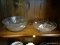 (R2) GLASS BOWL AND DIVIDED DISH; 3-SECTIONED BUBBLED DISH AND AN 8