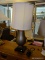 (R2) URN SHAPED TABLE LAMP; LARGE URN TABLE LAMP WITH A DOUBLE OUTLET BASE AND A PUSH SWITCH. HAS A