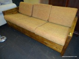 (R2) KID'S ROOM SLEEPER SOFA; QUEEN SIZE SLEEPER SOFA WITH A SOLID RUSTIC OAK FRAME AND REDISH
