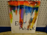 (BWALL) OIL ON CANVAS; EID MUBARAK OIL ON CANVAS WITH COLORFUL BRUSH STROKES. MEASURES 12