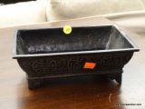 (R3) CAST IRON PLANTER; RECTANGULAR PLANTER WITH ORIENTAL KEY DETAILING ALONG THE OUTSIDE. MEASURES