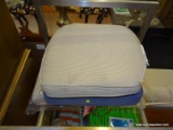 (R3) LOT OF CHAIR CUSHIONS; 3 PIECE LOT TO INCLUDE A CREAM AND BLUE STRIPED SEAT CUSHION, A SOLID