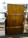 (R3) MID CENTURY MODERN ENTERTAINMENT ARMOURE; OAK, 3 TIERED ENTERTAINMENT ARMOIRE WITH A TOP
