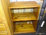 (R3) PINE BOOKCASE; 2-SHELF, STAINED PINE BOOKCASE. MEASURES 24