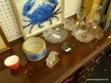 (BWALL) LOT OF ASSORTED ITEMS; 9 PIECE LOT TO INCLUDE A MILK GLASS STRABERRY BOWL, A STONEWARE BOWL,