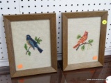 (BWALL) PAIR OF FRAMED NEEDLEPOINTS; 2 PIECE SET OF BIRD NEEDLE POINTS IN WOODEN FRAMES TO INCLUDE A