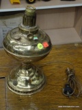 (R4) RAYO OIL LAMP CONVERTED TO ELECTRIC; RAYO, BRASS TABLE LAMP. MISSING SHADE AND HARP. HAS DENTS
